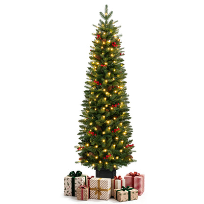 Pre-Lit Potted Artificial Christmas Tree with 100/150/200 Warm White LED Lights-5FT