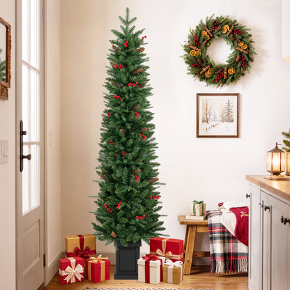 Pre-Lit Potted Artificial Christmas Tree with 100/150/200 Warm White LED Lights-6FT