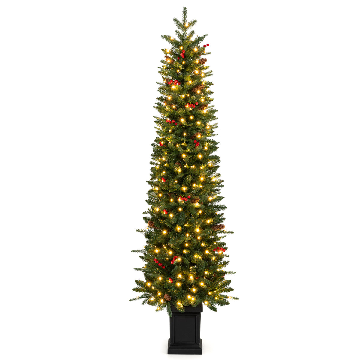 Pre-Lit Potted Artificial Christmas Tree with 100/150/200 Warm White LED Lights-6FT