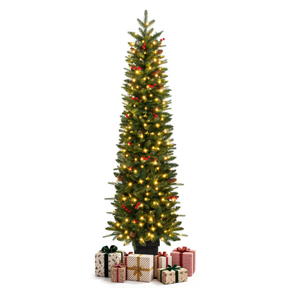 Pre-Lit Potted Artificial Christmas Tree with 100/150/200 Warm White LED Lights-6FT