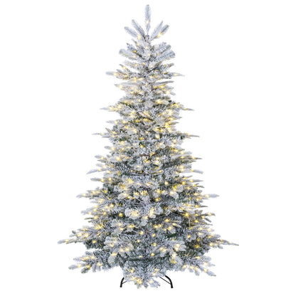 Pre-Lit Snow Flocked Artificial Christmas Tree with Easy-Setup Hinges for Holiday-6FT