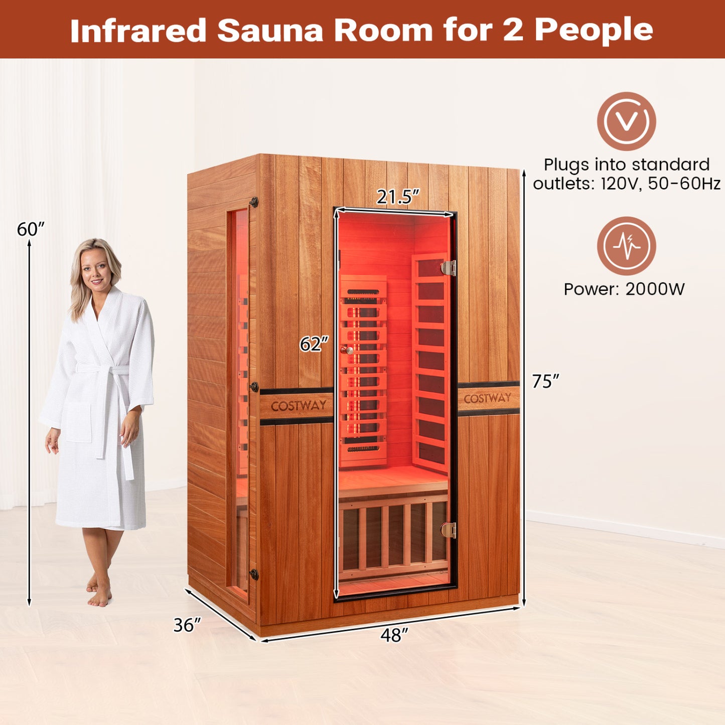 2026 New 2-Person Full Spectrum Infrared Sauna with APP Control for Home