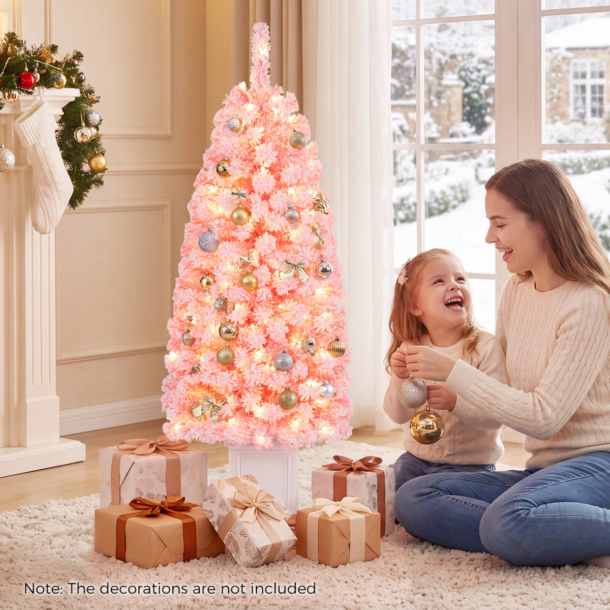 Pre-lit Potted Artificial Christmas Tree with 100/130 Warm White LED Lights-4FT