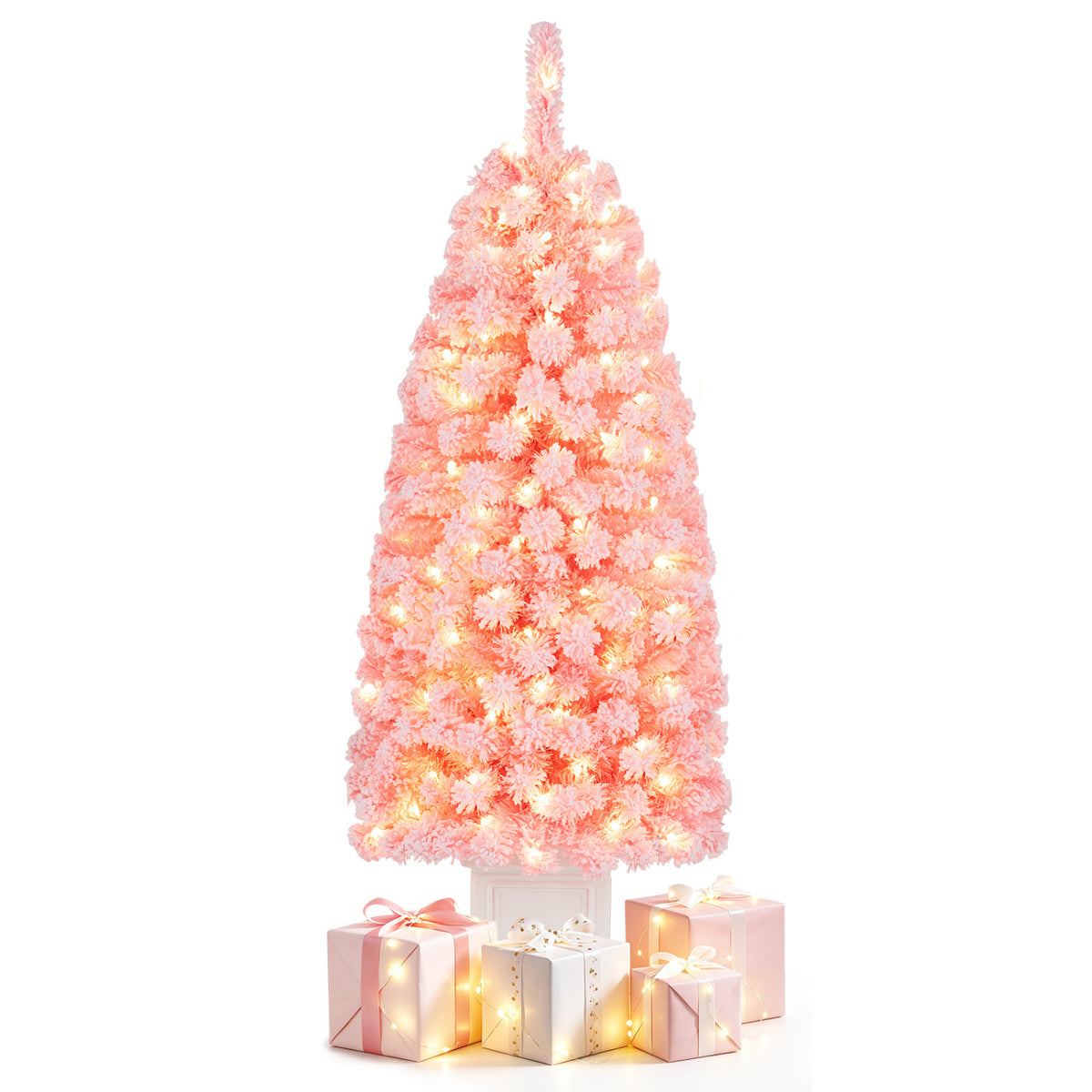 Pre-lit Potted Artificial Christmas Tree with 100/130 Warm White LED Lights-4FT
