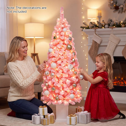 Pre-lit Potted Artificial Christmas Tree with 100/130 Warm White LED Lights-5FT