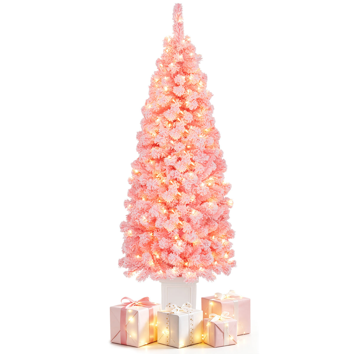 Pre-lit Potted Artificial Christmas Tree with 100/130 Warm White LED Lights-5FT