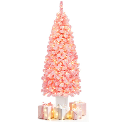 Pre-lit Potted Artificial Christmas Tree with 100/130 Warm White LED Lights-5FT