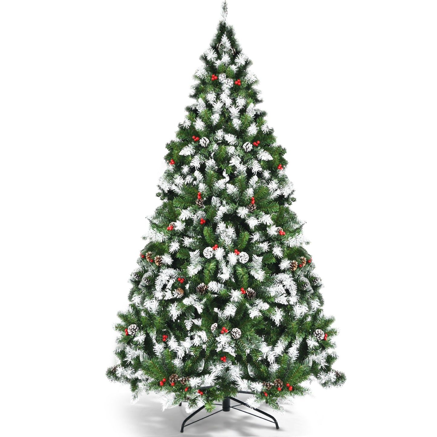 Pre-lit Snow Flocked Christmas Tree with Red Berries and LED Lights-6 Feet