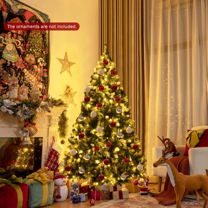 Pre-lit Snow Flocked Christmas Tree with Red Berries and LED Lights-6 Feet