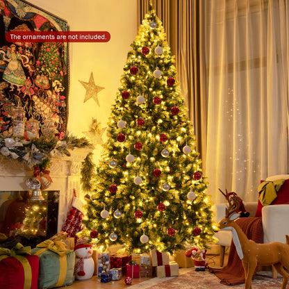 Pre-lit Snow Flocked Christmas Tree with Red Berries and LED Lights-9 Feet