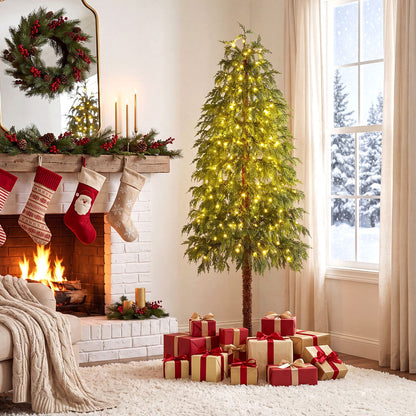 Prelit Artificial Christmas Tree with Warm White and Multicolor LED Lights-6FT