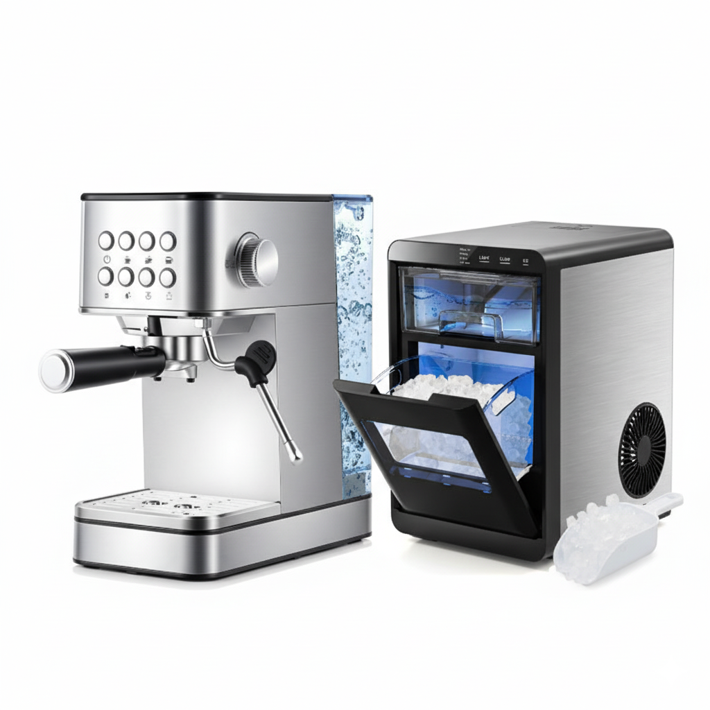 Premium Ice and Coffee Duo CNN-Acclaimed Nugget Ice Maker and 20-Bar Stainless Espresso Machine