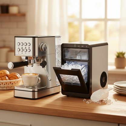 Premium Ice and Coffee Duo CNN-Acclaimed Nugget Ice Maker and 20-Bar Stainless Espresso Machine