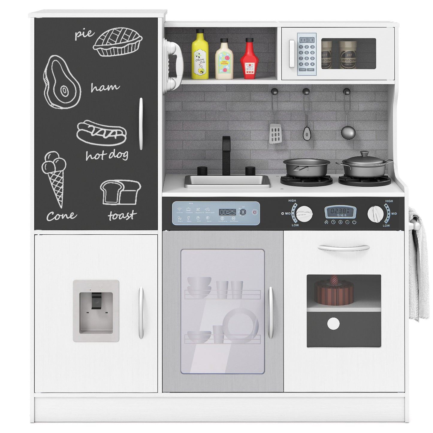 Pretend Play Kitchen with Utensils for Kids Aged 3+-Green