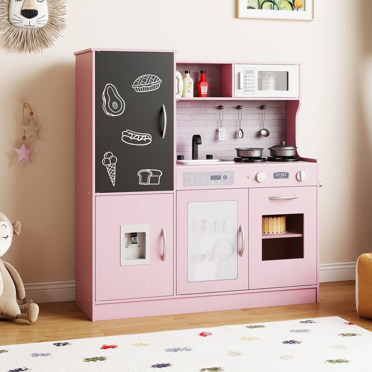 Pretend Play Kitchen with Utensils for Kids Aged 3+-Green