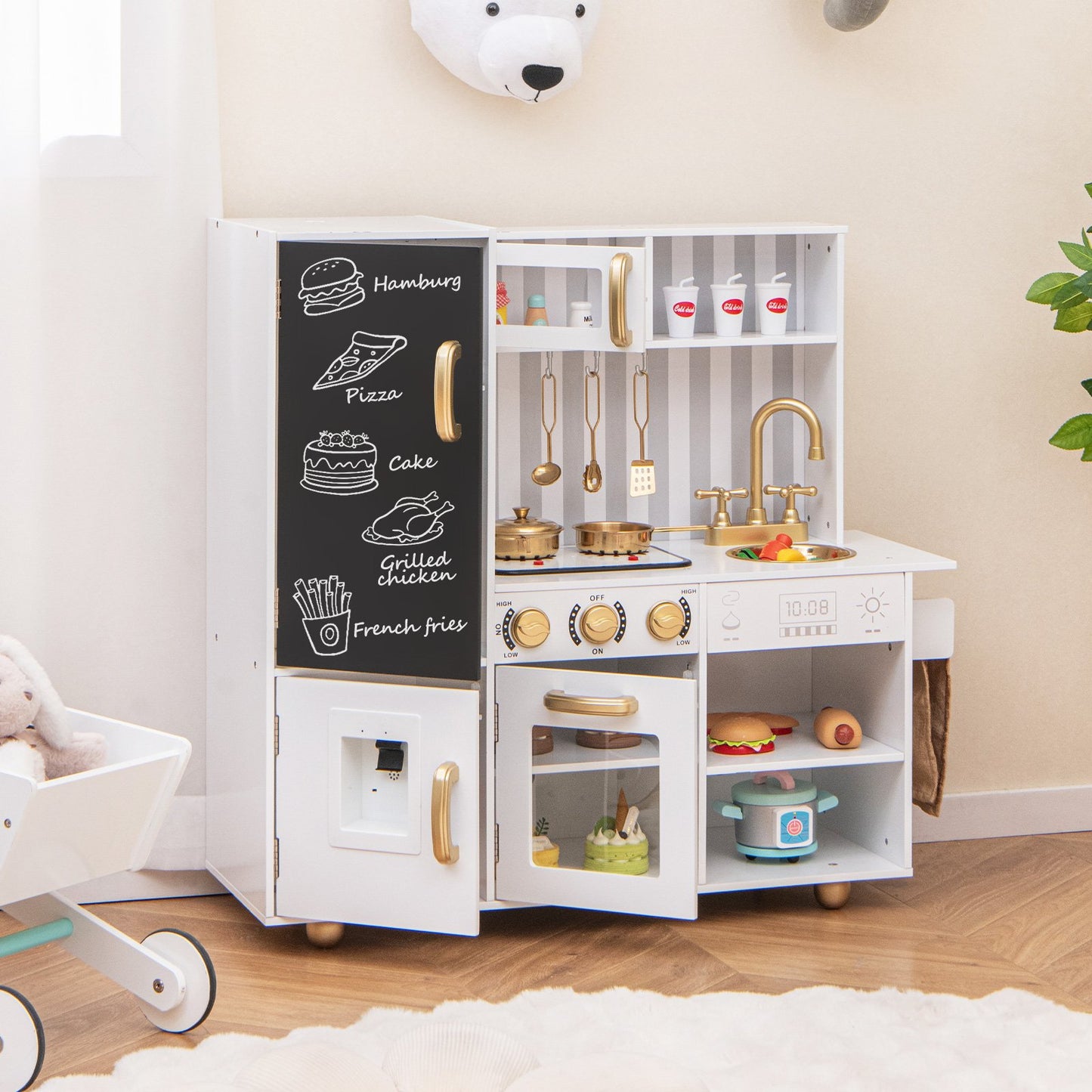 Pretend Play Kitchen for Kids with Real Sounds and Lights-Silver