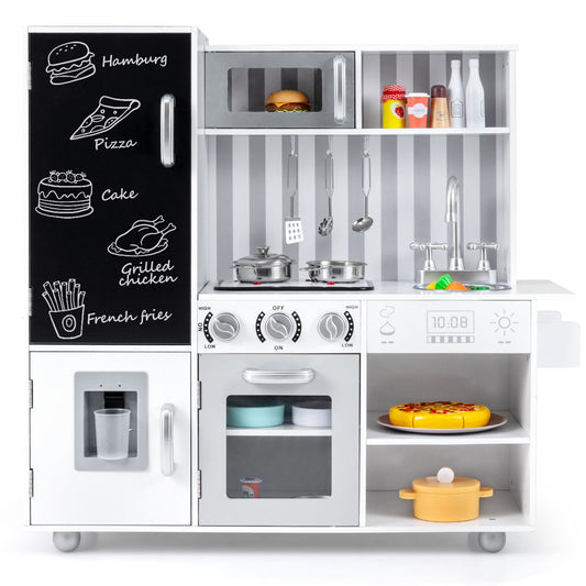 Pretend Play Kitchen for Kids with Real Sounds and Lights-Silver