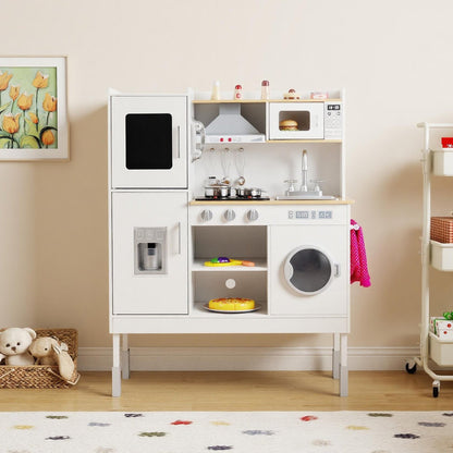 Pretend Play Kitchen Toy Kitchen Playset with Range Hood Ice Maker and Telephone-Light Pink