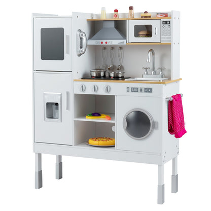 Pretend Play Kitchen Toy Kitchen Playset with Range Hood Ice Maker and Telephone-Light Pink
