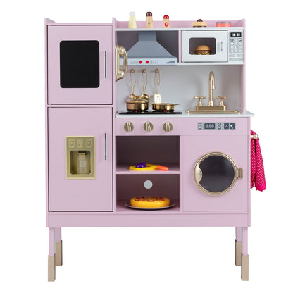Pretend Play Kitchen Toy Kitchen Playset with Range Hood Ice Maker and Telephone-Light Pink