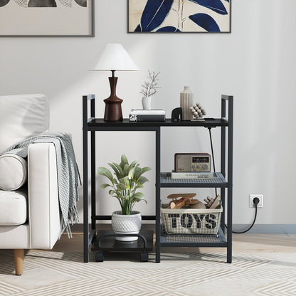 Printer Stand with Charging Station and Storage Shelves-Black