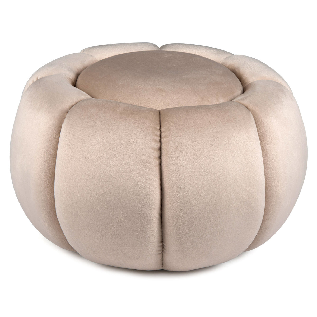 Pumpkin Ottoman with Hidden Storage and Removable Lid-Beige