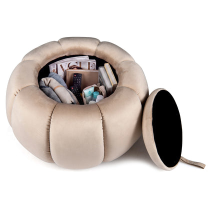 Pumpkin Ottoman with Hidden Storage and Removable Lid-Beige