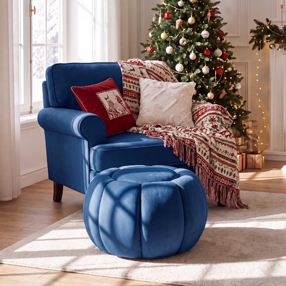 Pumpkin Ottoman with Hidden Storage and Removable Lid-Beige