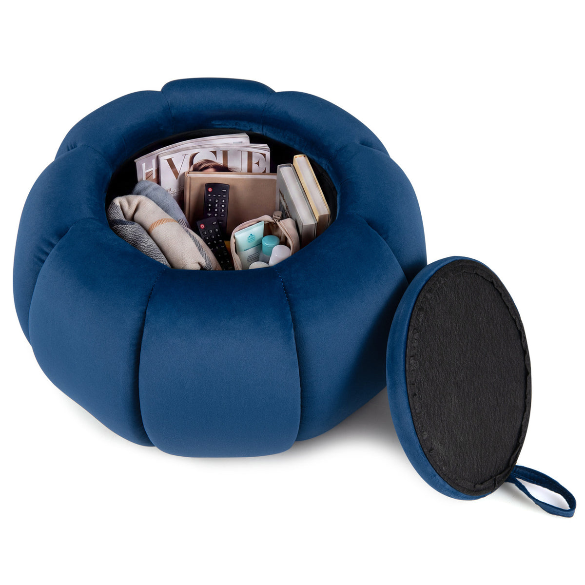 Pumpkin Ottoman with Hidden Storage and Removable Lid-Beige