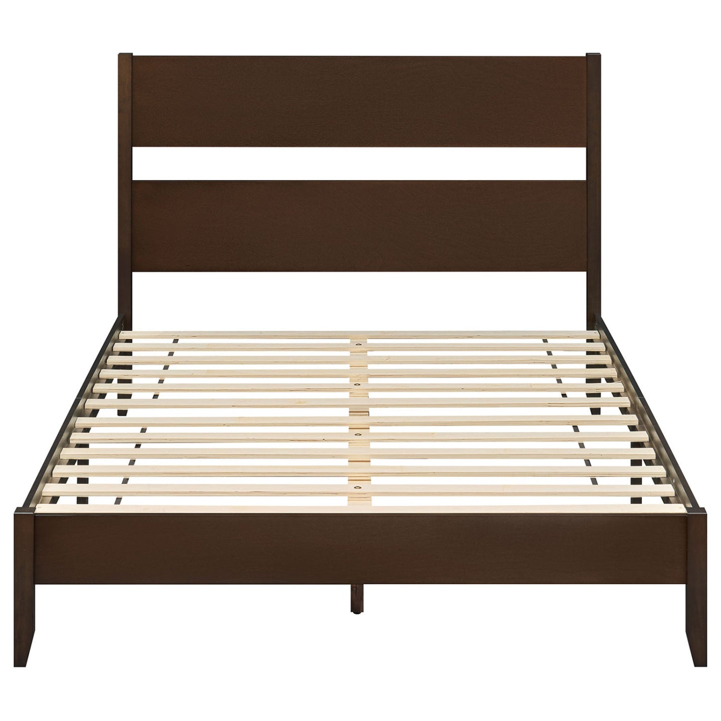 Queen Bed Frame with Headboard and Solid Wood Legs 12 Slats-Warm Brown