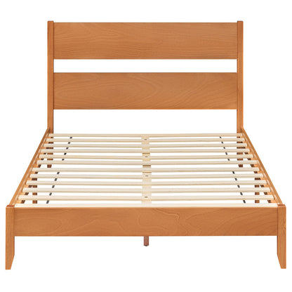 Queen Bed Frame with Headboard and Solid Wood Legs 12 Slats-Warm Brown