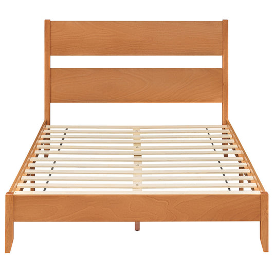 Queen Bed Frame with Headboard and Solid Wood Legs 12 Slats-Warm Brown