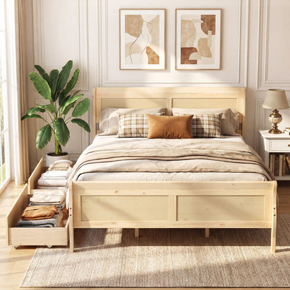 Queen Size Bed Frame with 2 Storage Drawers and Footboard-Gray