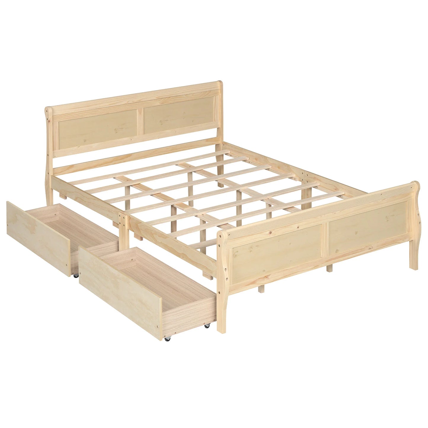 Queen Size Bed Frame with 2 Storage Drawers and Footboard-Gray