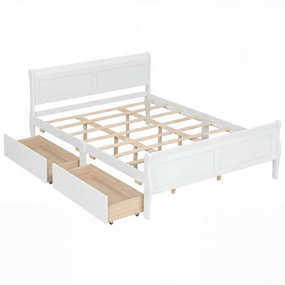 Queen Size Bed Frame with 2 Storage Drawers and Footboard-Gray