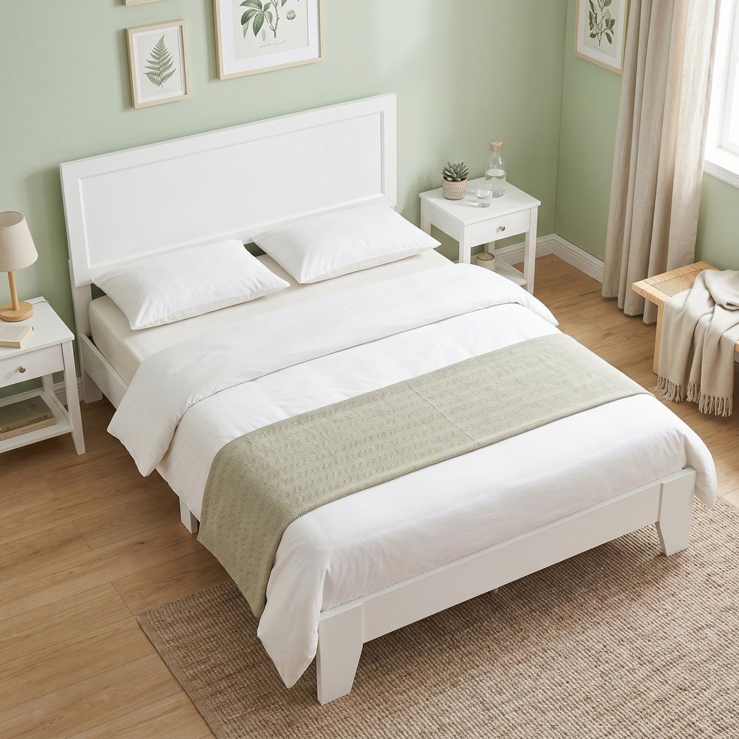 Queen size modern walnut bed frame with headboard, showcasing sleek, minimalist design for a stylish bedroom.