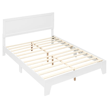 Queen size walnut bed frame with modern design and headboard, featuring clean lines and sturdy construction.