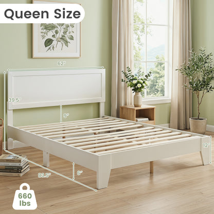 Queen size walnut bed frame with headboard, modern wooden design, sturdy bedroom furniture for a stylish sleep space.