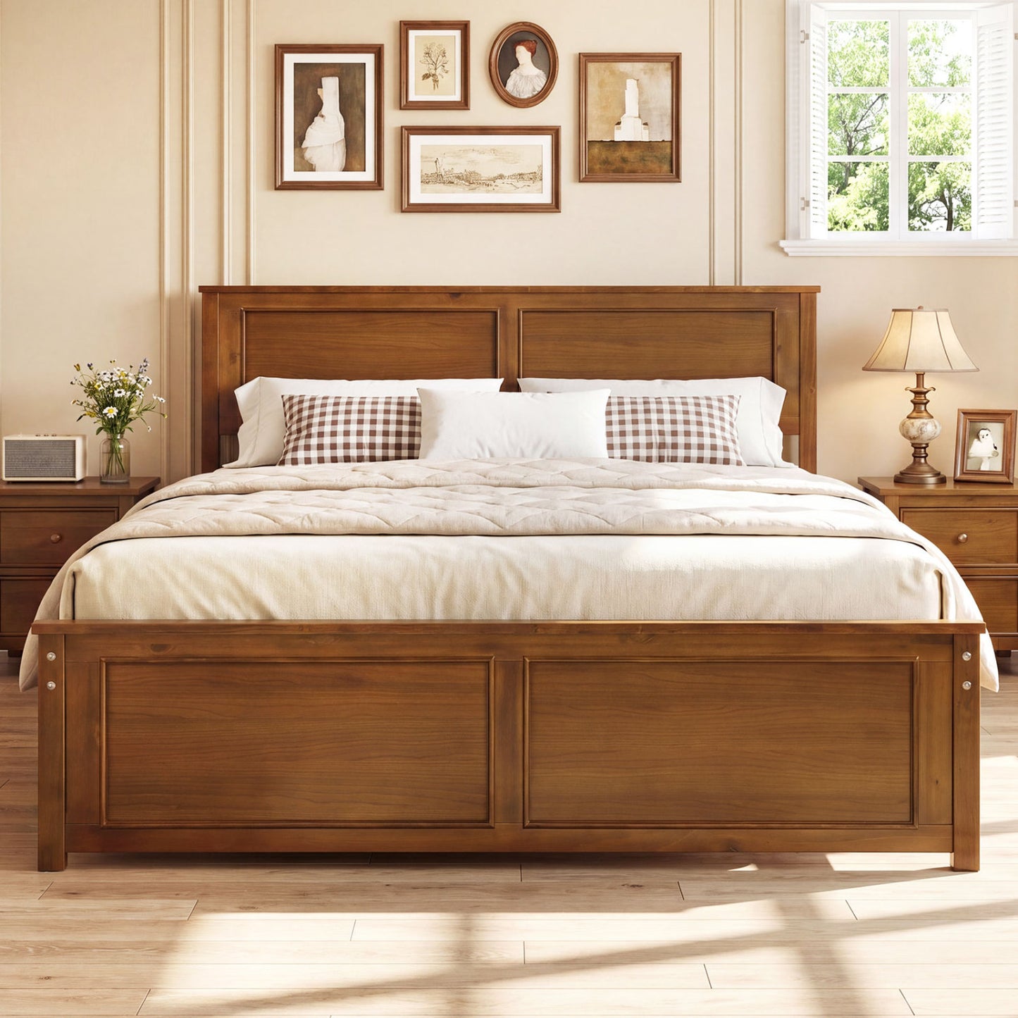 Twin Size Wooden Platform Bed Frame with Headboard