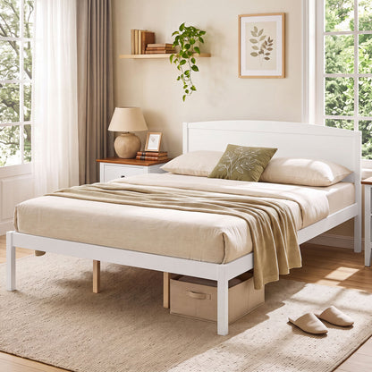 Queen Size Wooden Platform Bed Frame with Curved Headboard-Walnut