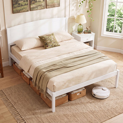 Queen Size Wooden Platform Bed Frame with Curved Headboard-Walnut