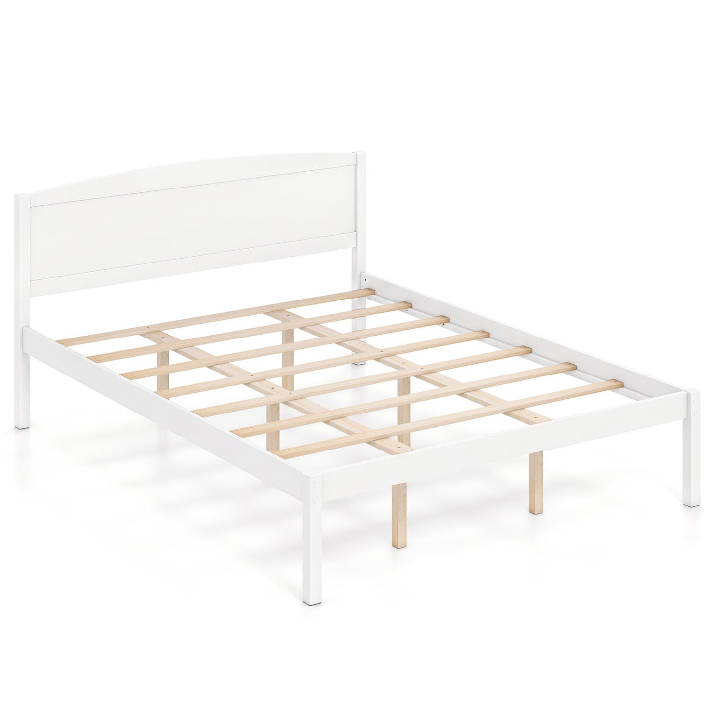 Queen Size Wooden Platform Bed Frame with Curved Headboard-Walnut