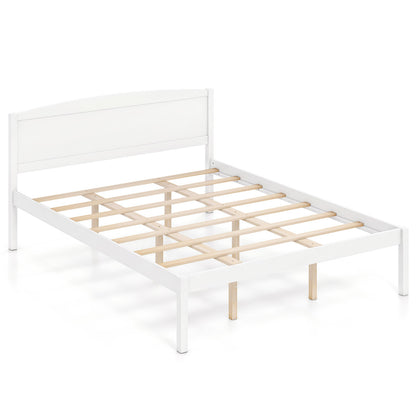 Queen Size Wooden Platform Bed Frame with Curved Headboard-Walnut