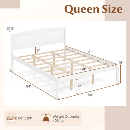Queen Size Wooden Platform Bed Frame with Curved Headboard-Walnut