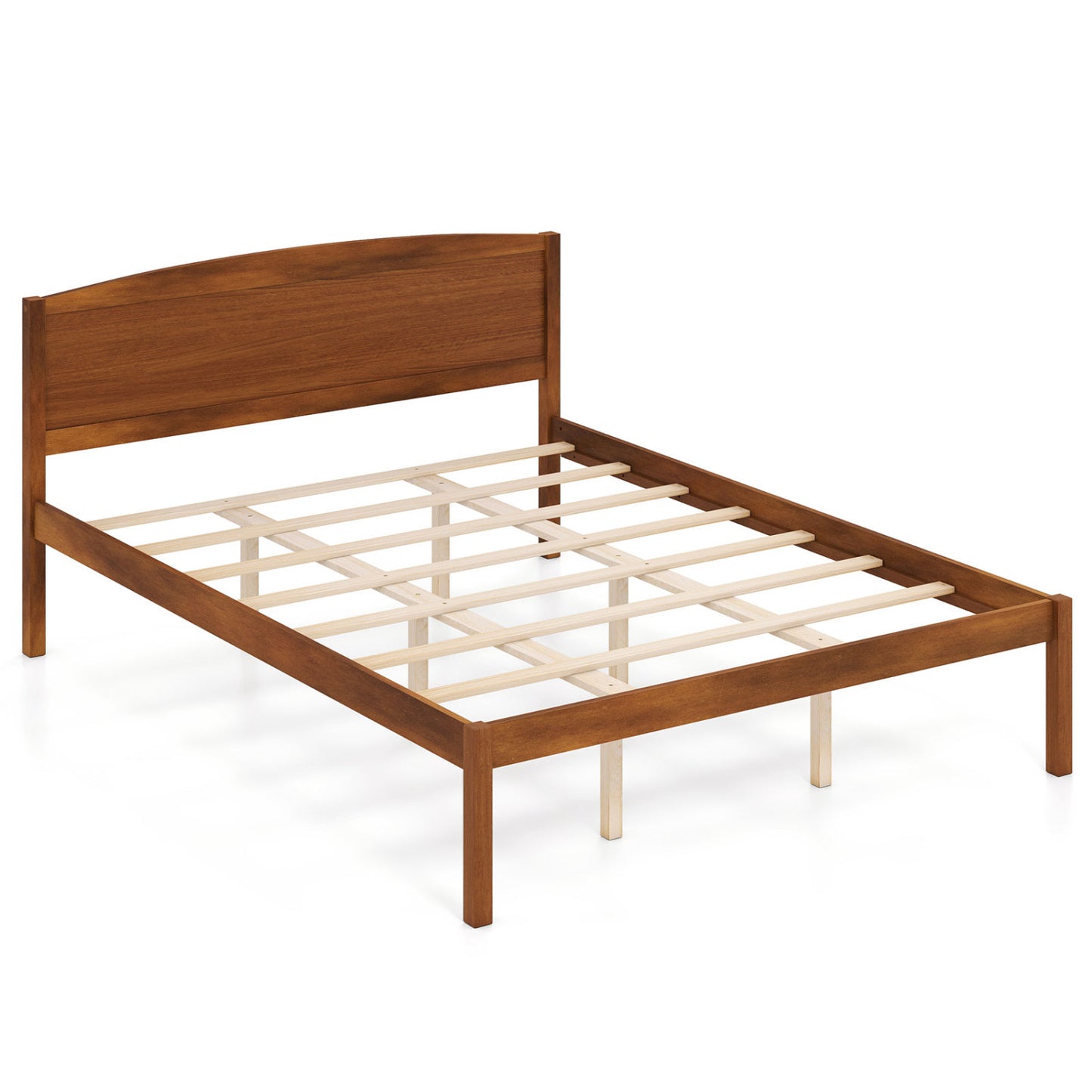 Queen Size Wooden Platform Bed Frame with Curved Headboard-Walnut