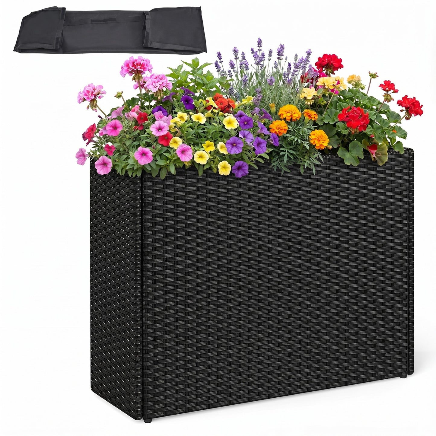 Raised Garden Bed All-Weather PE Rattan Wicker Flowerpot with Liner