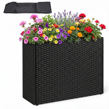 Raised Garden Bed All-Weather PE Rattan Wicker Flowerpot with Liner