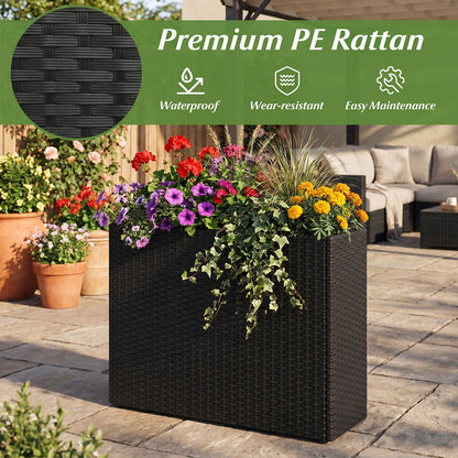 Raised Garden Bed All-Weather PE Rattan Wicker Flowerpot with Liner