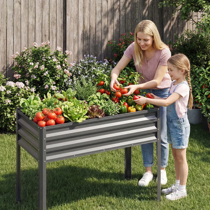 Set of 2 black raised garden beds with electro-coated metal frames, large elevated planters for outdoor gardening.