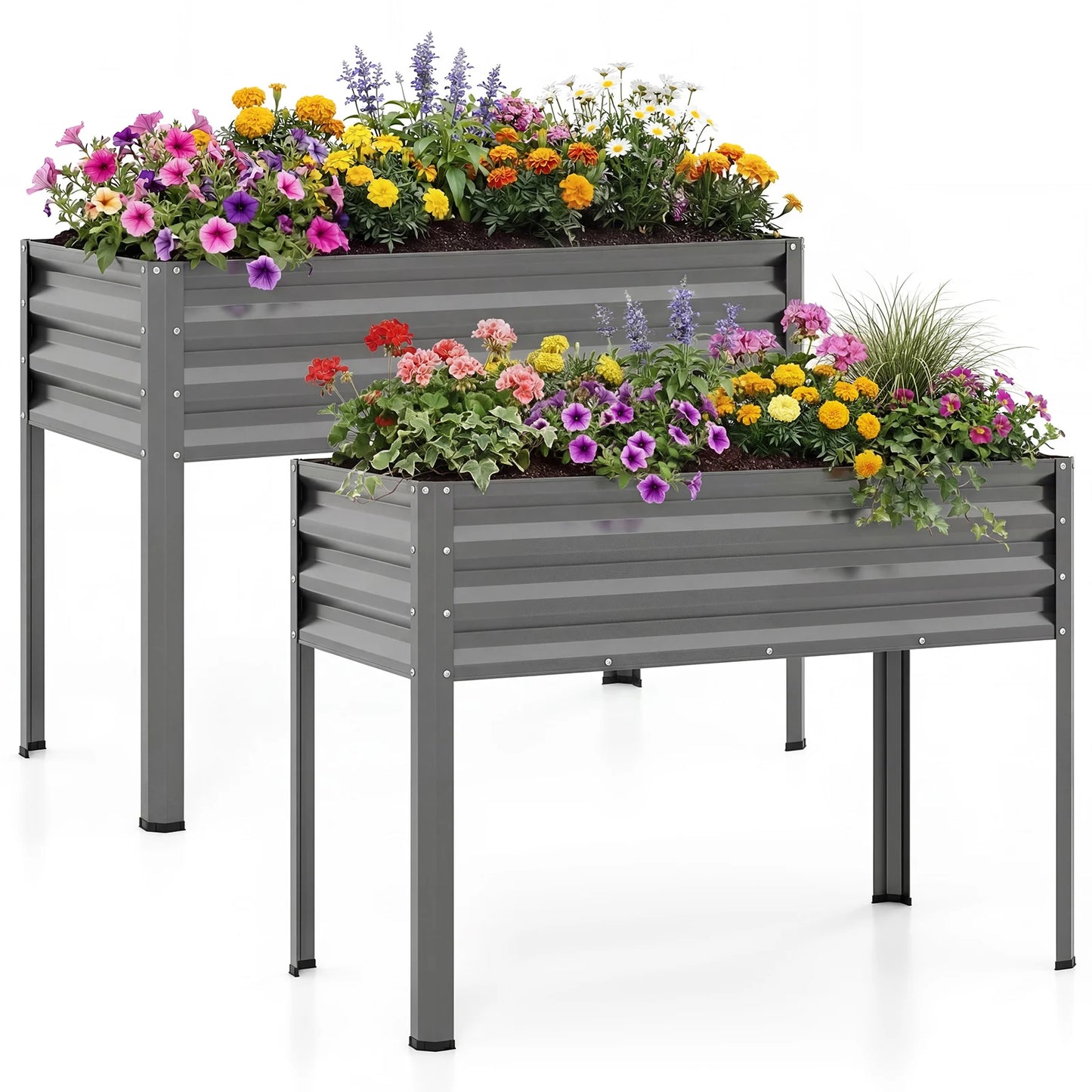 Set of 2 black raised garden beds made of electro-coated metal, large outdoor elevated planter boxes for garden planting